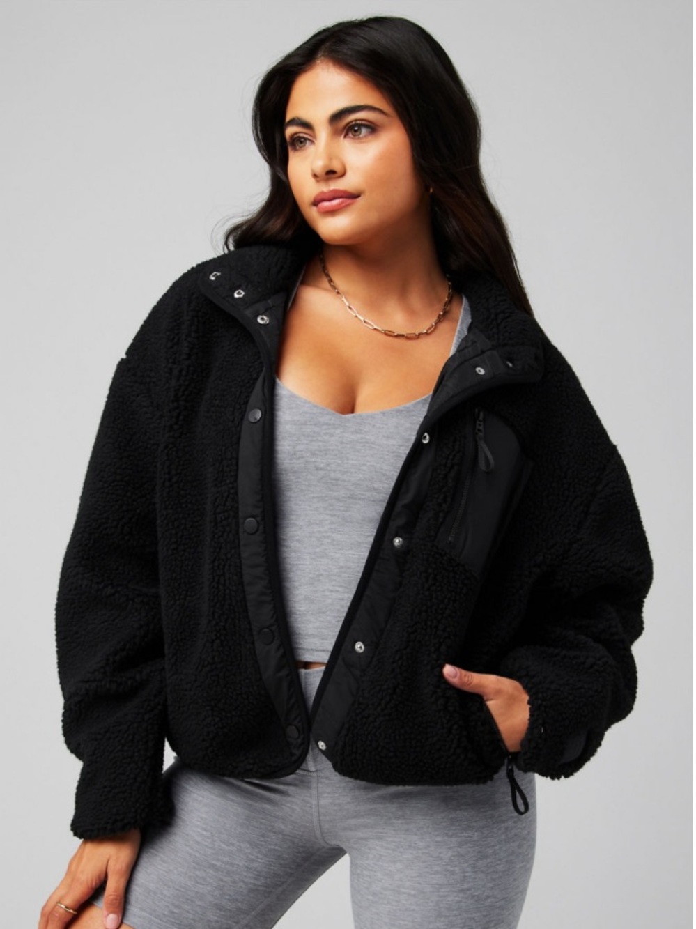 Fabletics Tahoe Teddy Jacket Black Sherpa